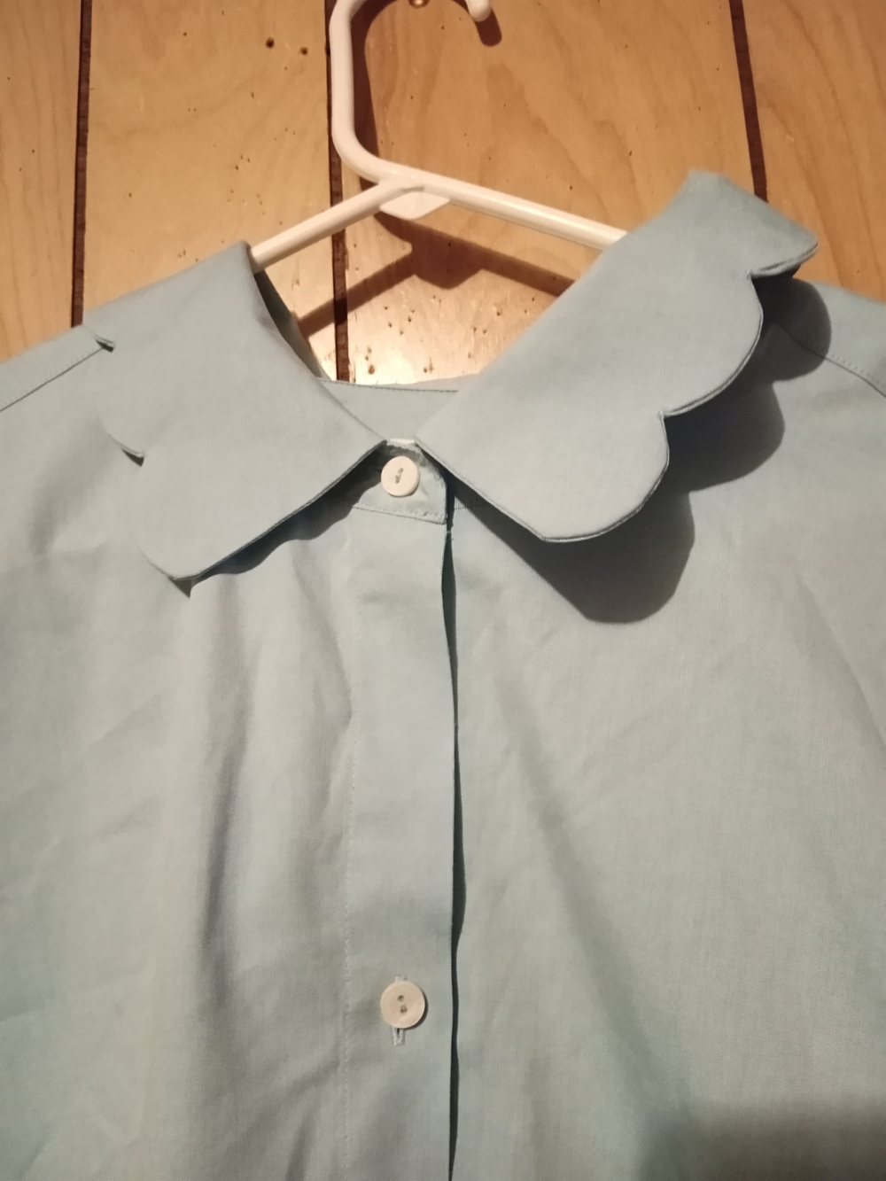 Foxcroft Light Blue Scallop Collar Button-Down Shirt